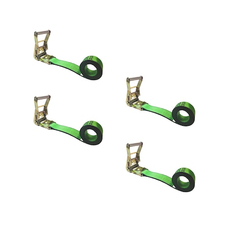 Tie 4 Safe Heavy Duty 2" x 20' Utility Endless Ratchet Tie Down Strap for Cargo Bundling Green, 4PK RT04CK-520E-GR-C-4